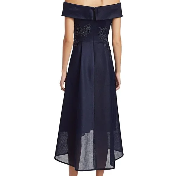 TERI JON Off-The-Shoulder Floral Beaded Lace High-Low Mesh Cocktail Dress TERI JON Off-The-Shoulder Floral Beaded Lace High-Low Mesh Cocktail Dress